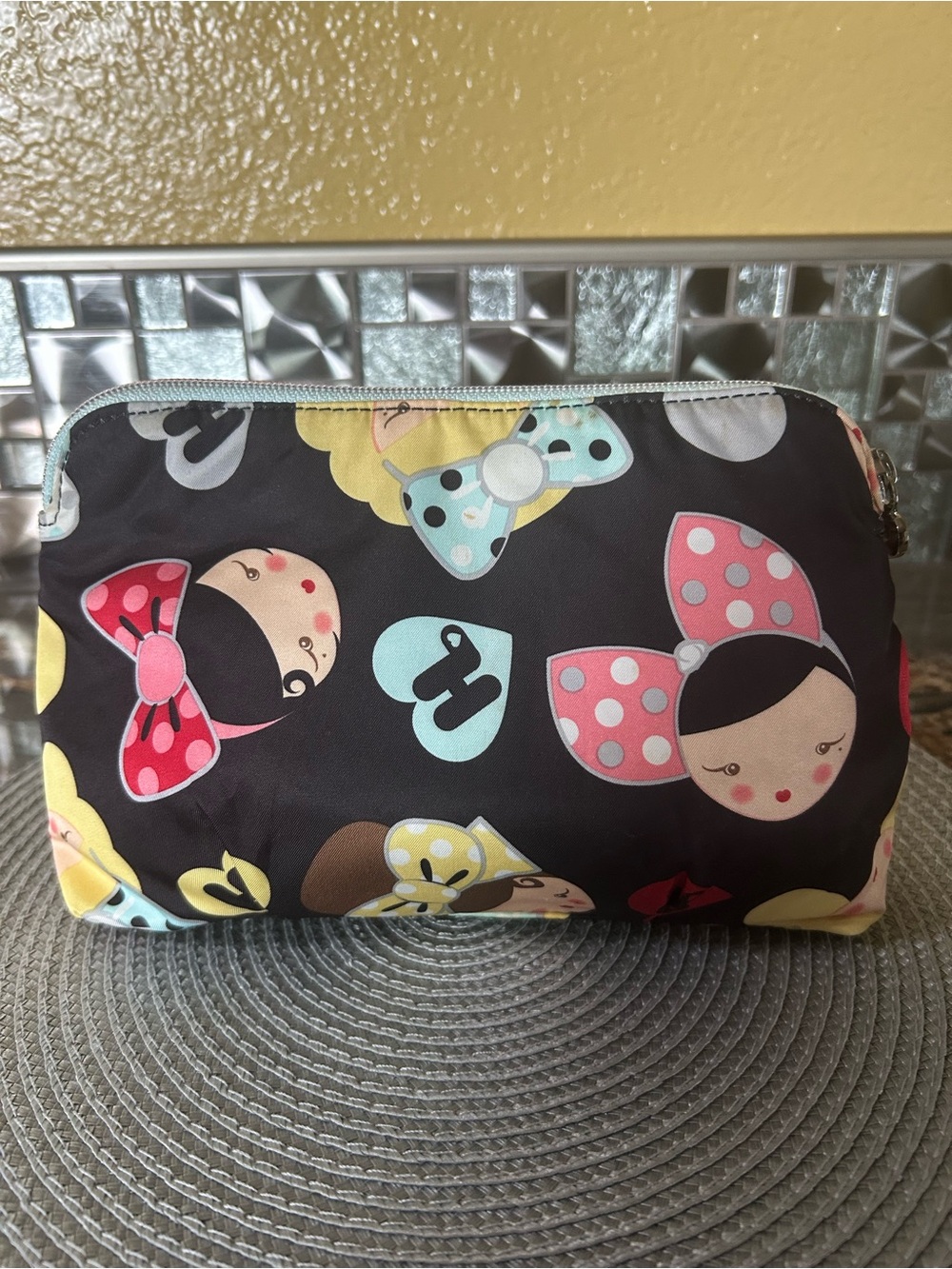 Harajuku Lovers Black Bow Print Cosmetic Pouch